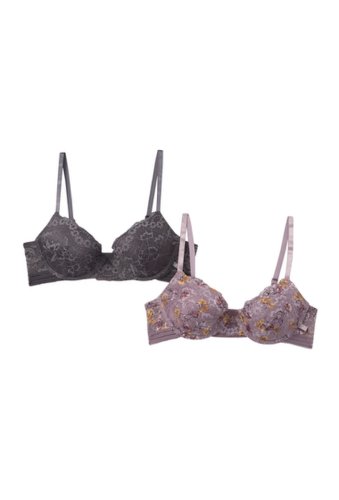 Imbracaminte femei jessica simpson night bloom printed lace t-shirt bra - pack of 2 cloud grey lace solid plum