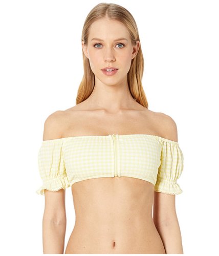 Imbracaminte femei jonathan simkhai gingham puff sleeve bikini top lemonadewhite