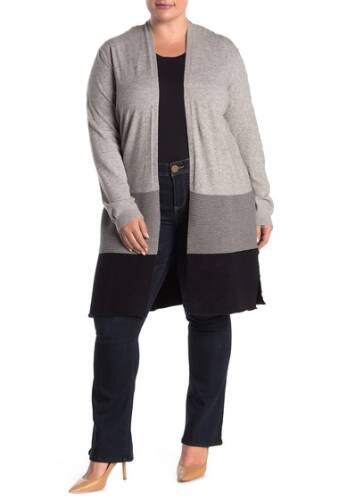 Imbracaminte femei joseph a textured colorblock stripe open cardigan plus size grey combo