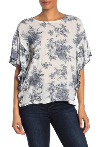Imbracaminte femei karen kane cascade ruffle sleeve floral embroidered blouse whb