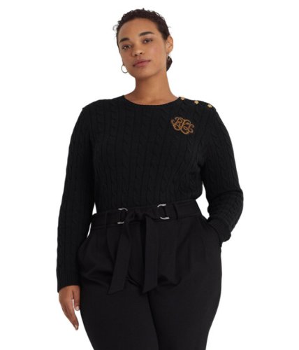 Imbracaminte femei lauren ralph lauren plus size button-trim cable-knit sweater polo black