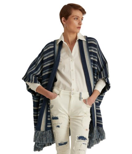Imbracaminte femei lauren ralph lauren striped cotton fringe-trim cardigan french navy multi