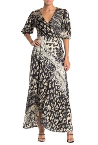 Imbracaminte femei love stitch patchwork print maxi wrap dress blacknatural