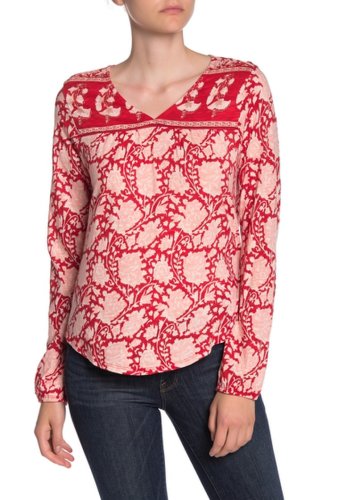 Imbracaminte femei lucky brand long sleeve floral print v-neck top red multi