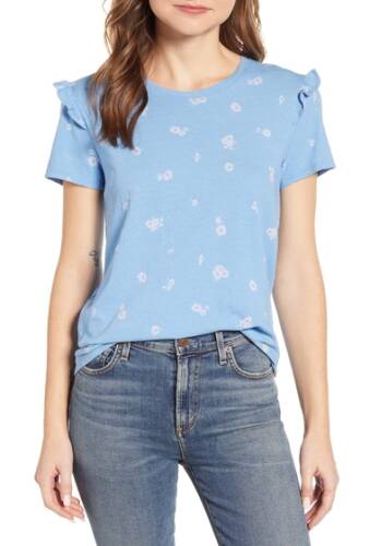 Imbracaminte femei lucky brand ruffle sleeve floral t-shirt blue multi