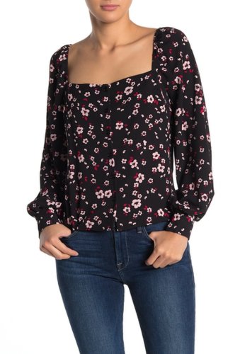 Imbracaminte femei lush floral square neck long sleeve top black-red