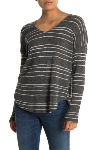 Imbracaminte femei lush stripe v-neck knit sweater charcoal-ivory