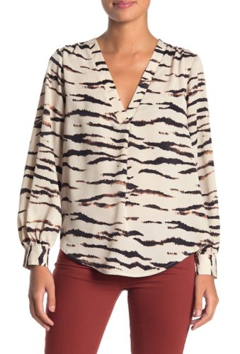 Imbracaminte femei lush v-neck balloon sleeve print blouse taupe-blk