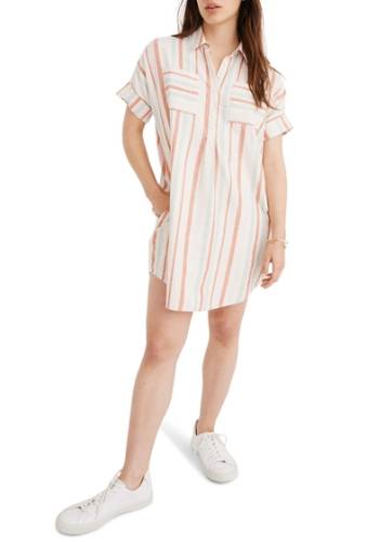 Imbracaminte femei madewell courier stripe linen cotton popover dress sasha stripe lucid p