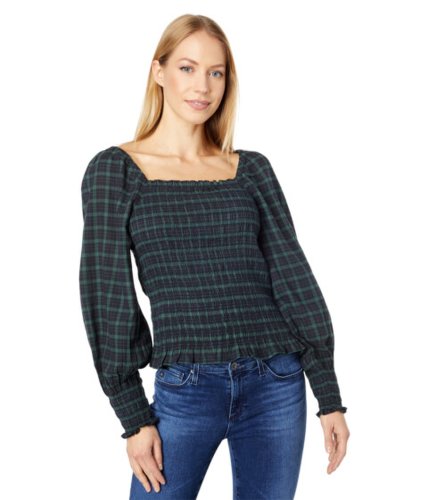 Imbracaminte femei madewell lucie bubble-sleeve smocked top in plaid forest