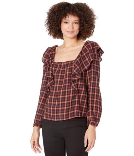 Imbracaminte femei madewell plaid ruffled square-neck crop top stacked check almo