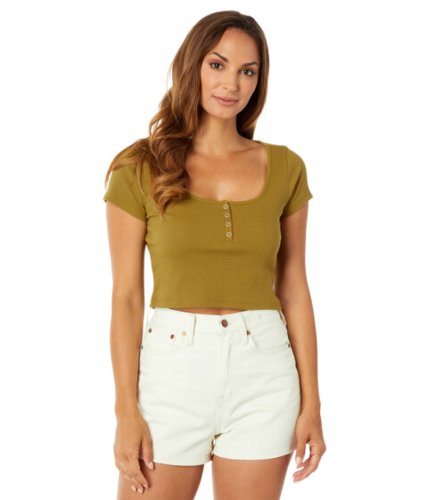 Imbracaminte femei madewell ribbed henley high-crop tee spiced olive