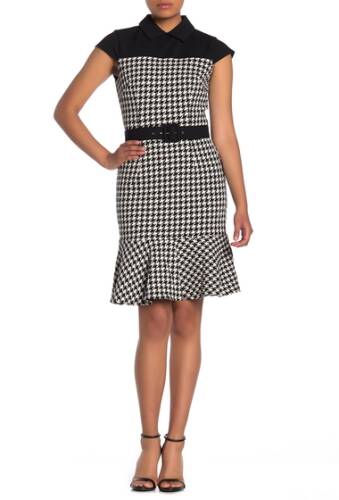 Imbracaminte femei maggy london collared houndstooth belted dress petite blackwhit