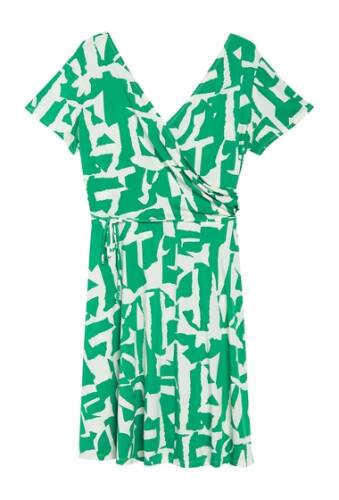 Imbracaminte femei maggy london geo print short sleeve wrap dress plus size swgreen
