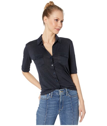 Imbracaminte femei majestic filatures linenelastane 34 sleeve button front shirt marine