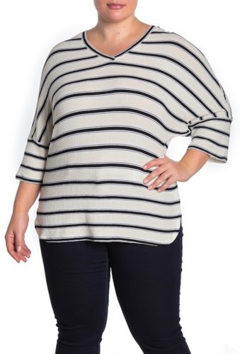 Imbracaminte femei max studio stripe textured knit v-neck shirt plus size ivobkchm