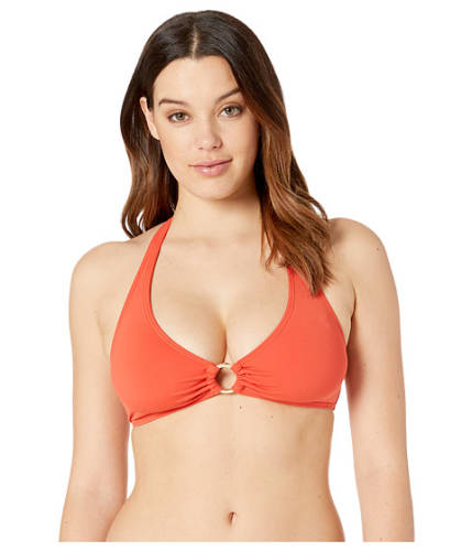 Imbracaminte femei michael michael kors iconic solids logo ring halter bikini top terracotta