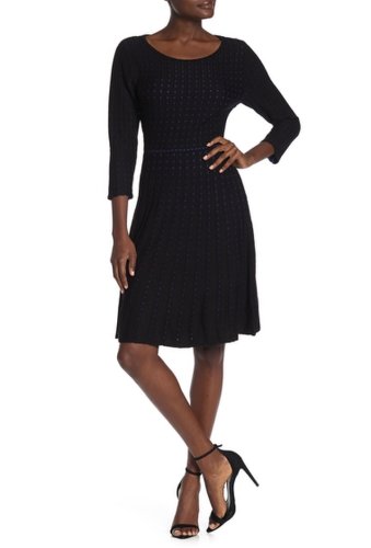 Imbracaminte femei nina leonard dot pattern 34 sleeve sweater dress blackcml