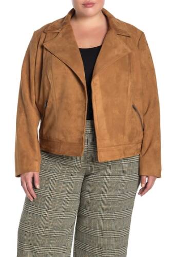Imbracaminte femei philosophy apparel faux suede zip pocket jacket plus size tobacco