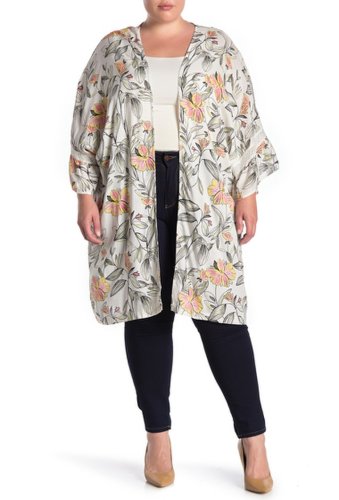 Imbracaminte femei planet gold bell sleeve floral printed kimono bright white floral