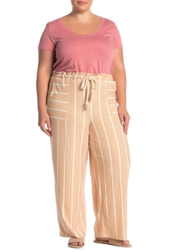 Imbracaminte femei planet gold patterned knit pants plus size tan stripe