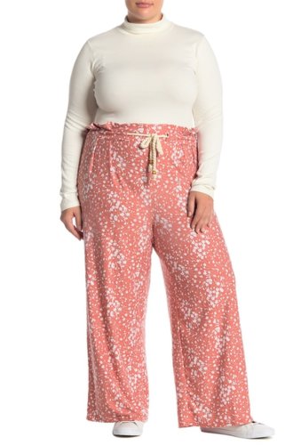 Imbracaminte femei planet gold rope drawstring patterned pants plus size pink ditsy floral