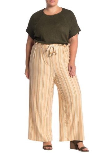 Imbracaminte femei planet gold rope drawstring patterned pants plus size tan stripe