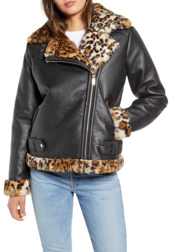 Imbracaminte femei sam edelman oversize faux shearling faux leather moto jacket blkleopard