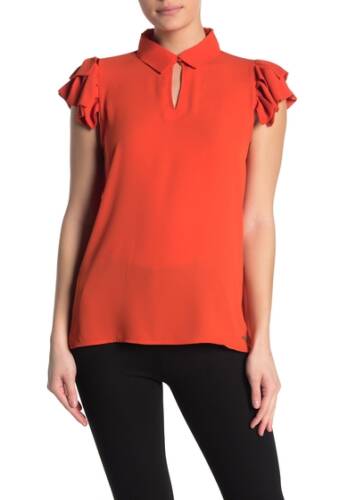 Imbracaminte femei t tahari short sleeve pleated blouse orange cla