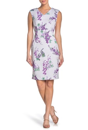Imbracaminte femei t tahari sleeveless v-neck floral print dress lilac blossom with ivory ground print