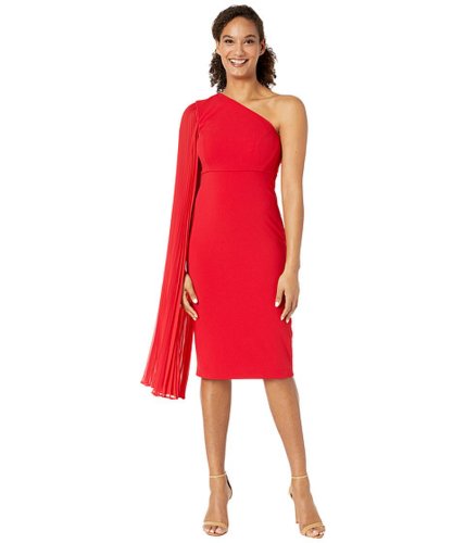 Imbracaminte femei tahari by asl one shoulder crepe sheath dress with dramatic pleated fly away sleeve ruby