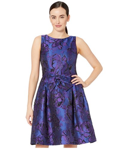 Imbracaminte femei tahari by asl sleeveless bow front printed jacquard party dress purple royal floral