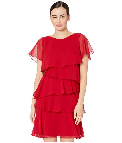 Imbracaminte femei tahari by asl tiered chiffon flutter sleeve dress ruby