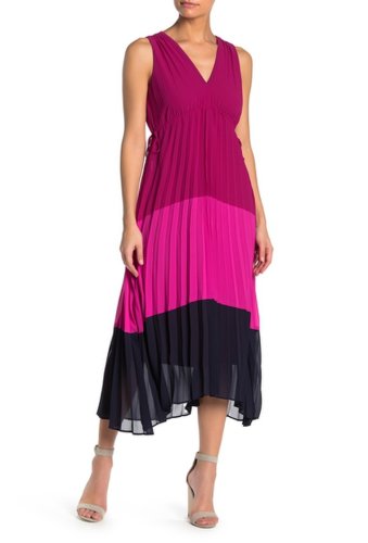 Imbracaminte femei taylor pleated colorblock highlow maxi dress petite pink violet navy