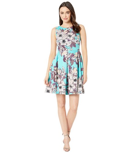 Imbracaminte femei taylor sleeveless floral fit and flare dress turquoisemulti