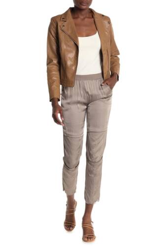 Imbracaminte femei tov satin front cropped trousers taupe