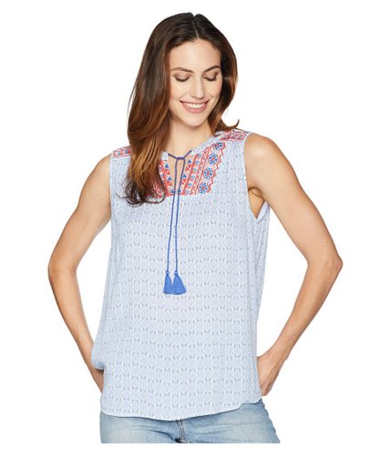 Imbracaminte femei tribal textured crepe sleeveless embroidered top blue wave