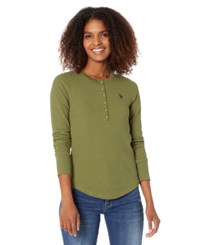 Imbracaminte femei us polo assn long sleeve thermal henley top cypress olive