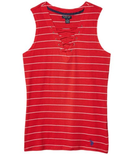 Imbracaminte femei us polo assn sleeveless lace-up stripe knit top racing red