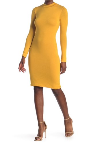 Imbracaminte femei velvet torch mock neck long sleeve midi dress mustard