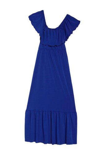 Imbracaminte femei velvet torch ruffled off-the-shoulder maxi dress blue