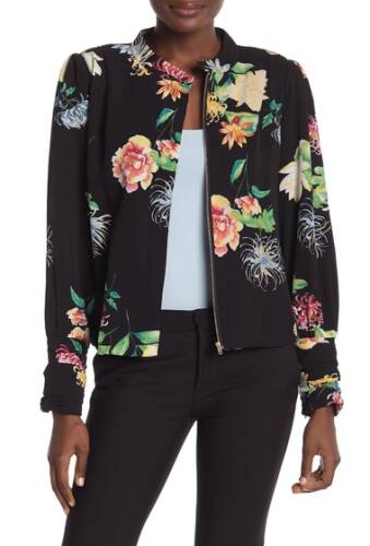 Imbracaminte femei vertigo floral textured chiffon zip front jacket black combo