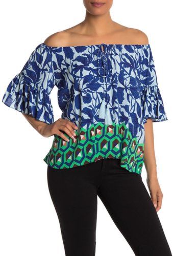 Imbracaminte femei vertigo off-the-shoulder ruffle sleeve blouse goe octagon bluegreen