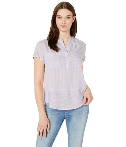 Imbracaminte femei vince camuto roll sleeve tranquil pinstripe two-pocket blouse fresh lilac