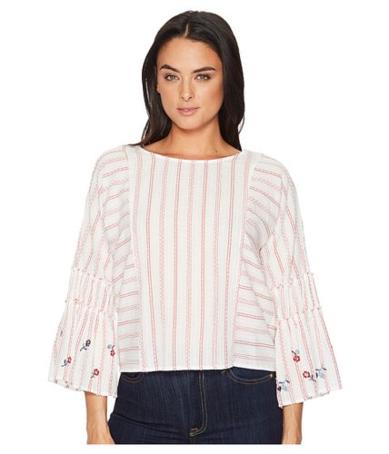 Imbracaminte femei vince camuto ruffle bell sleeve bubble stripe embroidered blouse indie red