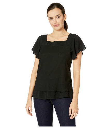 Imbracaminte femei vince camuto short sleeve squared neck layered top rich black