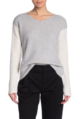 Imbracaminte femei vince v-neck colorblock wool blend top h greyh white