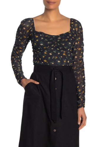 Imbracaminte femei wild honey floral mesh ruched shirt black