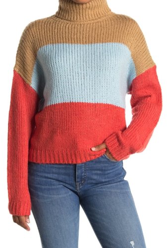 Imbracaminte femei woven heart color block turtleneck sweater redtansky blue