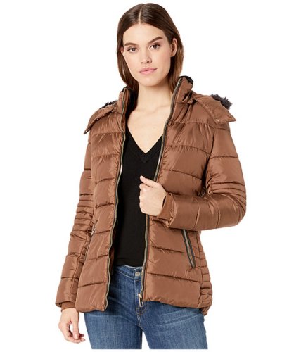 Imbracaminte femei ymi snobbish polyfill puffer jacket w faux fur trim hood and pop zippers tobacco